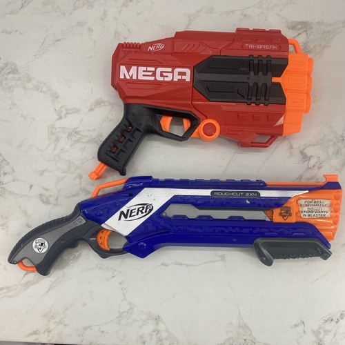 Nerf N-Strike Elite Roughcut 2x4, MEGA Tri-Break Blaster, Lot Of 2 Tested