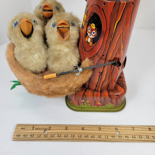 Batería de observador de aves de alimentación Marx Linemar de la década de 1950 juguete de hojalata funciona mamá pájaro desaparecido - Imagen 13 de 22