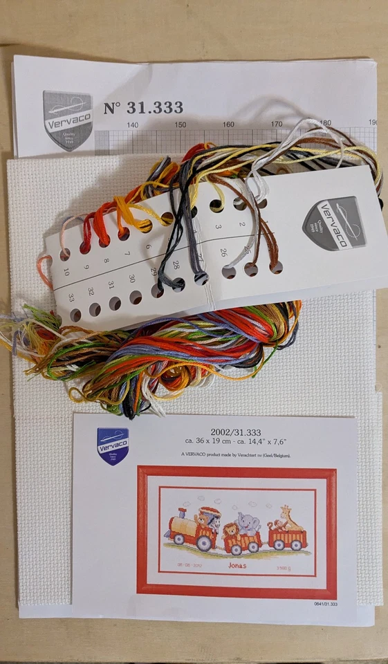 Kit de punto de cruz contado Vervaco - Tren de safari de animales - Registro de nacimiento - Sin usar - Imagen 2 de 3