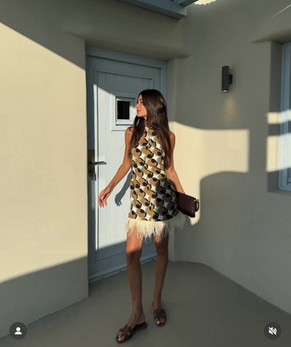 ZARA NWT WOMAN SS25 GEOMETRIC PRINT FEATHER MINI DRESS BEIGE-PINK | 2392/707 - Picture 20 of 24