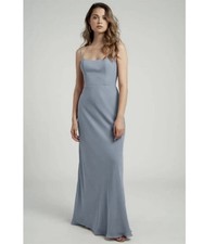 NWT Jenny Yoo Shoshanna Dress Cambray Luxe Chiffon Blue Size 12 