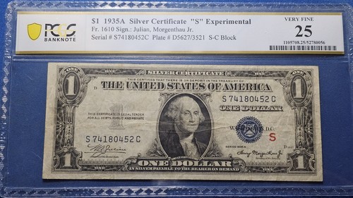 1 $ 1935 A SILBER ZERTIFIKAT S EXPERIMENTELL #1610 PCGS ZERTIFIZIERT SS25