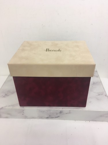 Empty Harrods Plush Covered Red & Beige Gift Box 15 x 20 x 15 cm (H12)