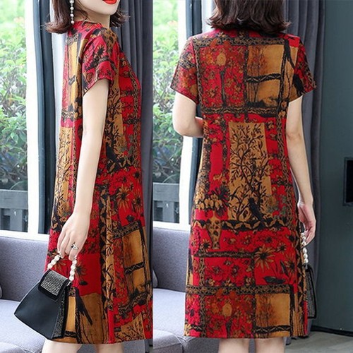 Casual Long Dress Dress Women‘s Ladies Womens Short Sleeves Plussize Printed - Picture 7 of 25