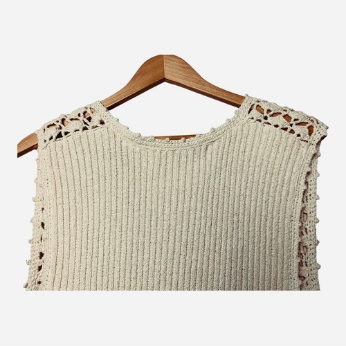 Vintage 100% Silk Chaus Crochet Button Front Cardigan Boho Sweater Vest Large - Picture 2 of 8