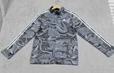 Adidas Track Jacket Youth Large 14/16 Gray Black Full Zip 3-Stripes Camo AG6330