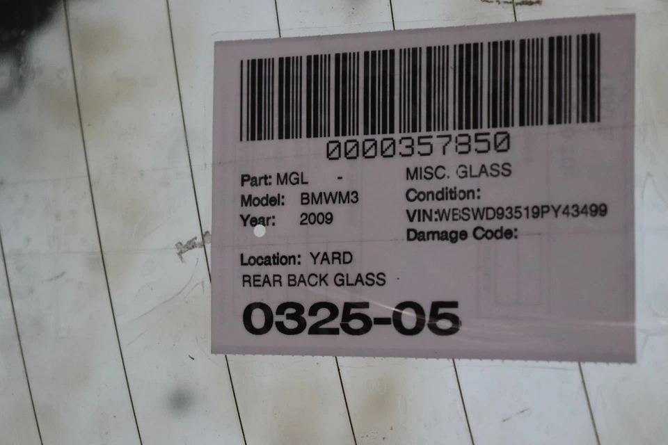 2008-2013 BMW M3 E92 COUPE REAR BACK WINDOW GLASS WINDSHIELD OEM Foto 3 de 3