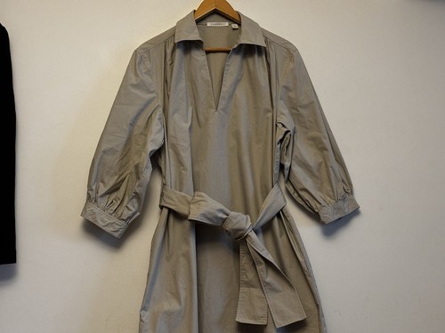 Trenery Ladies Shirt Dress Size 12 Cotton Poplin Collared Popover Birch Pockets - Picture 6 of 19