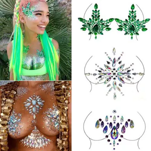 Rhinestone Face Stickers Mermaid Face Gems Jewels Festival Chest Body  Jewels Temporary Tattos Crystal For Women And Girls 2 Sets (pattern 1)