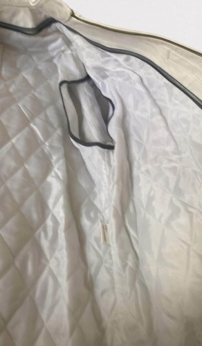 Womens White W Pink, Silver Stripes Leather Racer Motorcycle Jacket Pockets - Picture 4 of 5