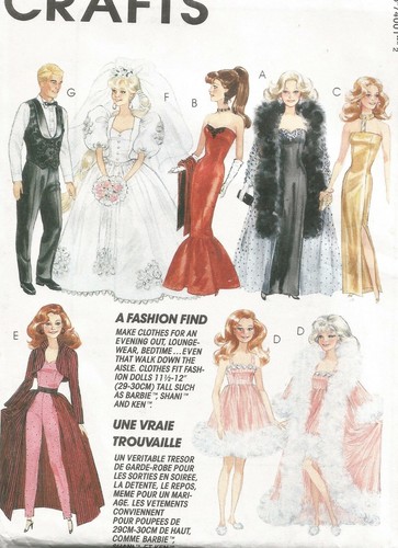 7400 McCalls Sewing Pattern Dresses Gowns Wedding Fashion Doll Clothes Vtg 1990s - Picture 1 of 4