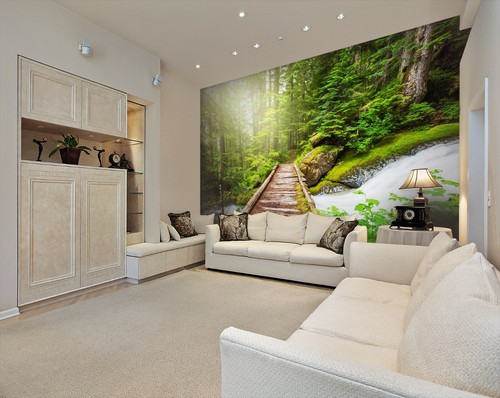 3D Waterfall Bridge ZHU4783 Wallpaper Wall Mural Removable Self-adhesive Zoe - Picture 2 of 5