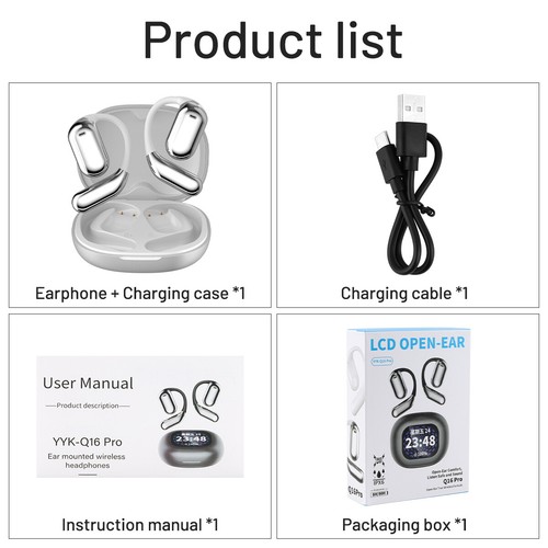 LED Over The Ear Earbuds Noise Cancelling Bluetooth V5.4 Wireless Open Earphones - Picture 25 of 25