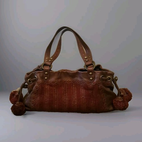 NWOT ISABELLA FIORE SHIMMERY RED LEATHER/KNIT POM TASSEL HOBO SHOULDERBAG $695 - Picture 4 of 12