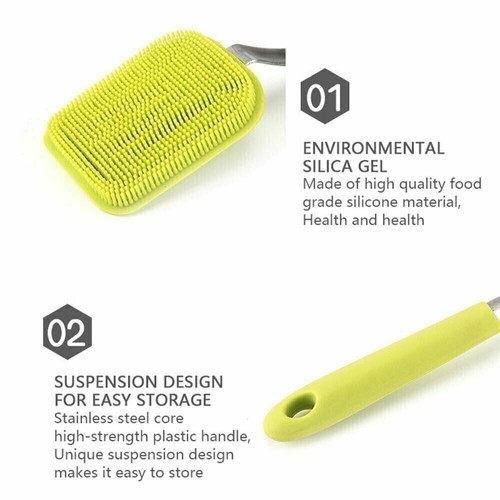 9" Silicone Kitchen Brush Scrubber with Handle Antibacterial Brush for Pans Pots - Picture 7 of 7
