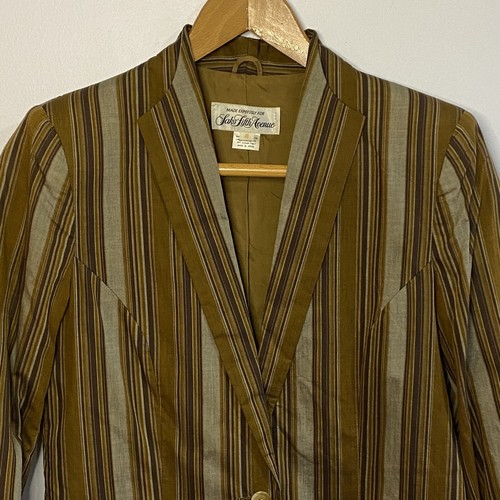 Vintage 80s Saks Fifth Ave Jacket Womens 8 Striped Cotton Blazer - Picture 2 of 12