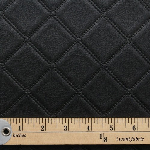 Footstool / Stool Black Faux Leather / BENTLEY DIAMOND STITCH EMBOSSED LOOK TOP - Picture 5 of 10