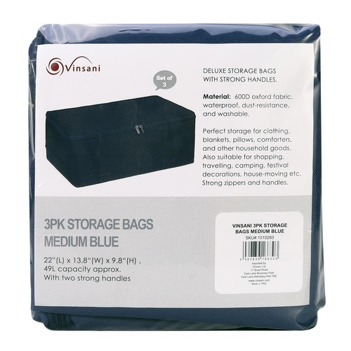 STORAGE BAGS 3PK Medium Blue 600D Oxford fabric 50L 105L Clothing blankets - Picture 7 of 8