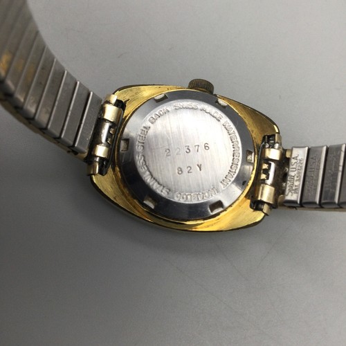 Vtg Croton Aquamatic Watch Women 23mm Gold Tone Dial Date Stretch Band Automatic - Picture 8 of 12