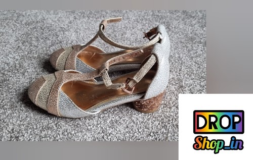 Girls Infant Toddler Monsoon Heels Heel Shoes Size 7 Wedding Party Gold Silver