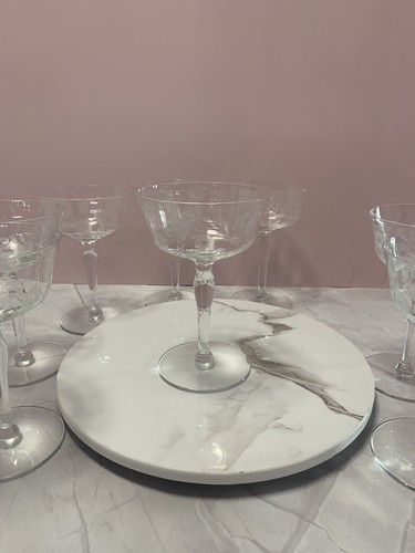 Set di 8 occhiali alti champagne/Sherbet vintage 5 3/4"" incisi a fiori - Foto 7 di 18