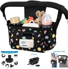 Baby Stroller Organizer Insulated Cup Holder Bag Caddy For Uppababy Nuna, Britax