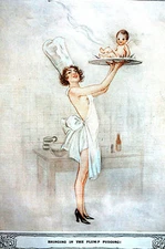 Vere Campbell Cook Chef CHRISTMAS PLUM PUDDING Plump Baby 1929 Matted Art Print