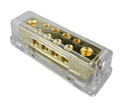 0/2 Ga TO 8 X 8 Ga Power/Ground Distribution Block Gold Plated Brass SKPD-15G - Picture 3 of 5