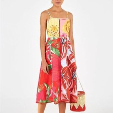 NWT Farm Rio Mixed Garden Dress Floral Patch Linen Midi Size Large