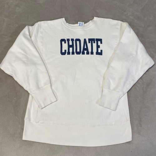 Vintage 80s Champion Reverse Weave Choate Crewneck Sweatshirt White Men's Large