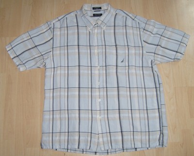 Nautica Mens Plaid Linen Blend Short Sleeve Pocket Shirt