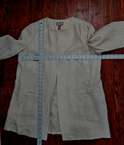 New Chicos Open Blazer Lined Ivory Metallic Gold Linen Polyester Large - Picture 7 of 7