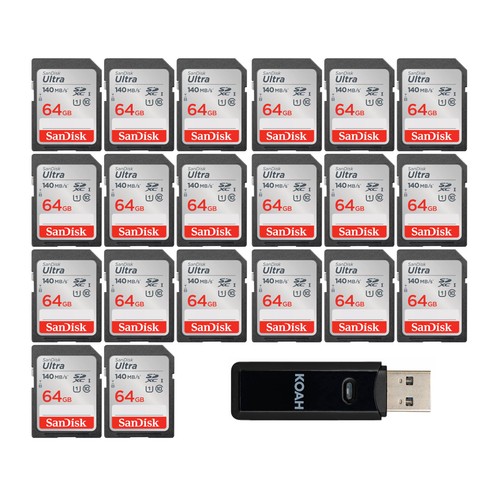 SanDisk 64GB 140MBs Scheda di Memoria Confezione da 20 con Lettore di Schede di Memoria USB 2 in 1 - Foto 1 di 6