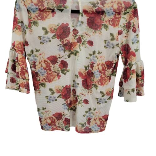 Blusa Y2K XS Crema Flor Malla Transparente en Niveles Mangas sobre Volantes Núcleo de Cottage - Imagen 10 de 10