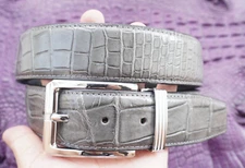US Stock No Jointed - Gray Real CROCODILE Belly Belt Skin Leather Men's -W 1.5''