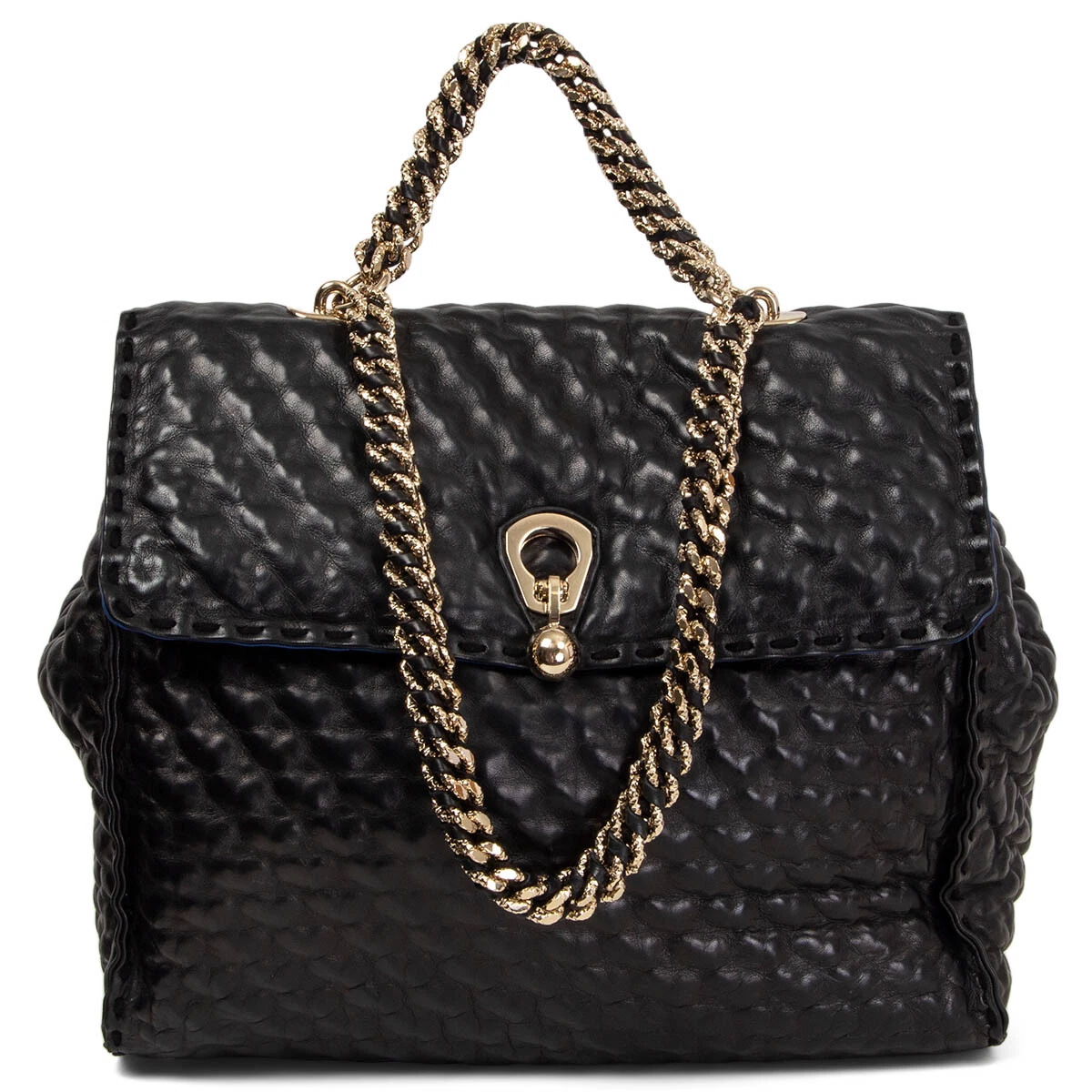 65026 auth ERMANNO SCERVINO black leather FAUBOURG LARGE Shoulder