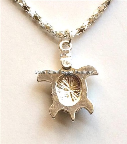 Silver Crystal Sea Life Turtle Necklace Green Pendant Nautical Plated USA - Picture 5 of 8