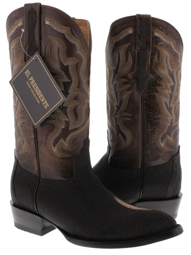 Stivali uomo western in pelle marrone vera pelle di razza abbigliamento rodeo punta J taglia 13,5 - Foto 2 di 5