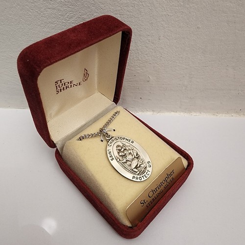 Vintage Heiliger Christophorus Schutzpatron der Reisenden Sterlingsilber Medaille Halskette - Bild 3 von 5