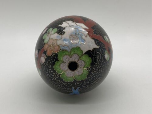 Vintage Cloisonne Ei Emaille schwarz Blumen Vogel Frühling Ostern 4" - Bild 5 von 8