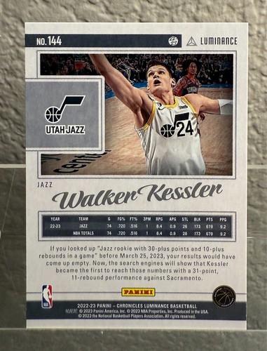 2022-23 Panini Chronicles - Luminance #144 Walker Kessler (RC) - Picture 2 of 2