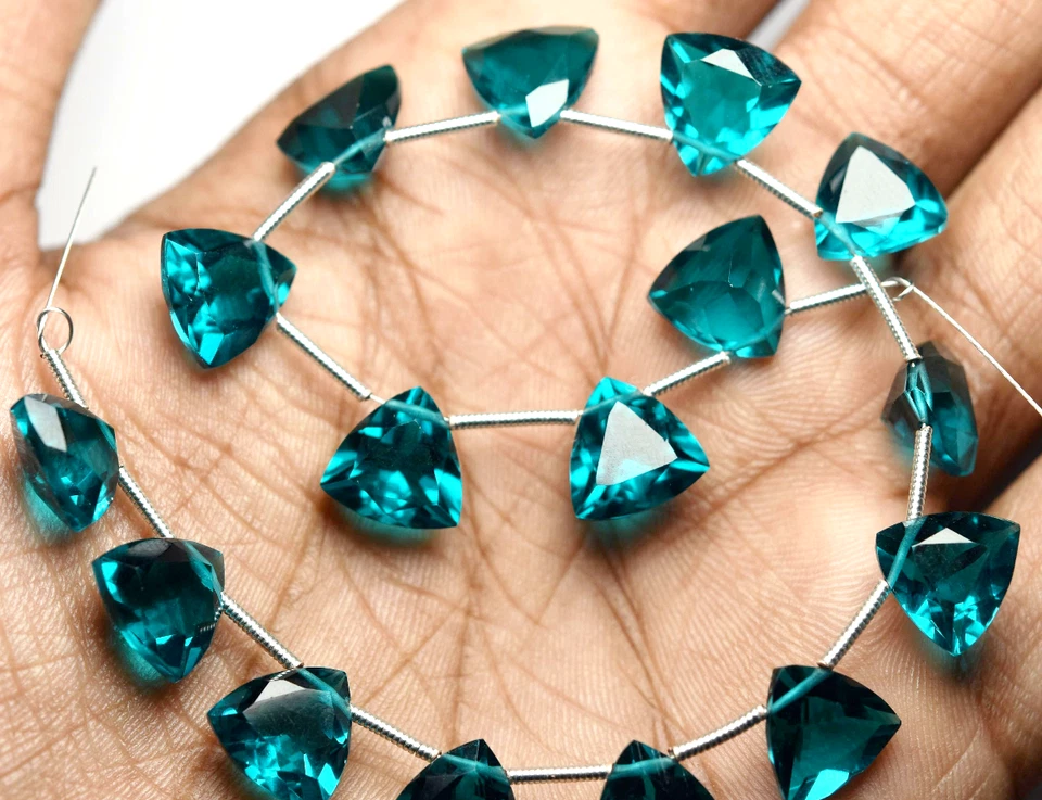 Peacock Blue Quartz Trillion Cut Stones, Faceted Beads Gemstone Size 10 mm 8"inc - Image 2 of 4