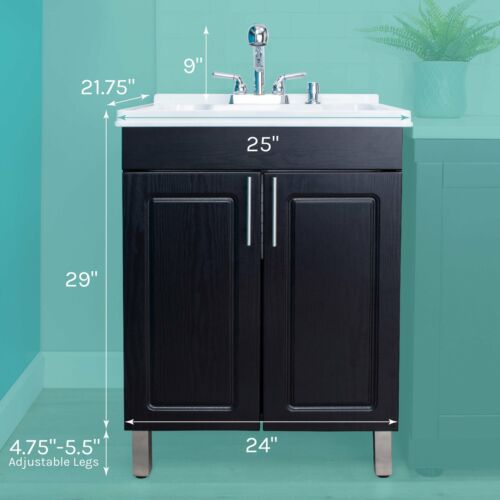 Tehila Utility Sink with Cabinet Vanity Chrome Finish Pull-Out Faucet - Black - Picture 2 of 10