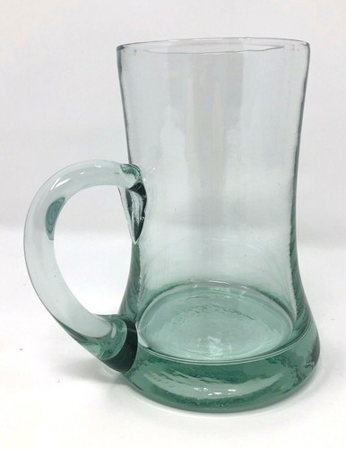 Mundgeblasener Kunstglas Krug klar hellgrün gerollter Griff schwer & schön - Bild 4 von 8