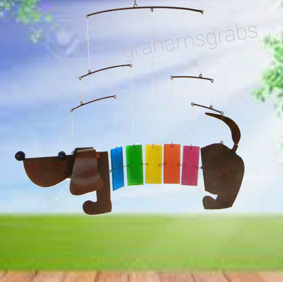 CUT GLASS RAINBOW DACHSHUND MOBILE CHIME WEINER DOG GEBLUEG478 BLUE HANDWORKS - Image 1 of 2