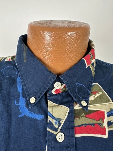 Vintage 90s Daniel Cremieux Shirt Men XL Oversized Fly Fishing Navy Button Down - Picture 3 of 17