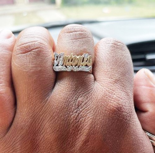Lee113D 10k, 14k Gold Namensring personalisiert feiner Schmuck zwei Herzen Schwanz (10mm) - Bild 7 von 10