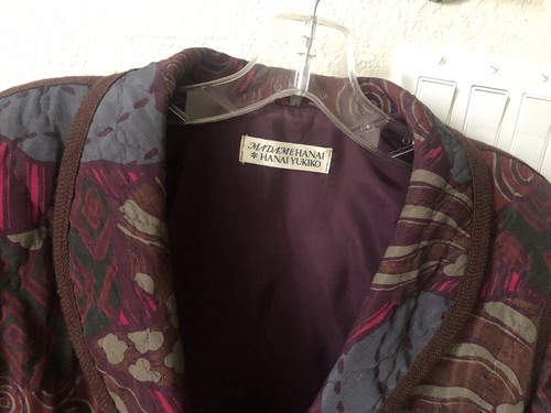 Vintage Hanai Yukiko Japanese Abstract lined Ribbon Trim Toggle Jacket Size M - Bild 2 von 11