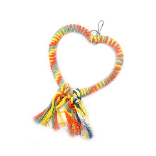 Bird Rope Swing Toy Heart Shape Cotton Perch Colourful Stand Parrot Accessory - Picture 12 of 15