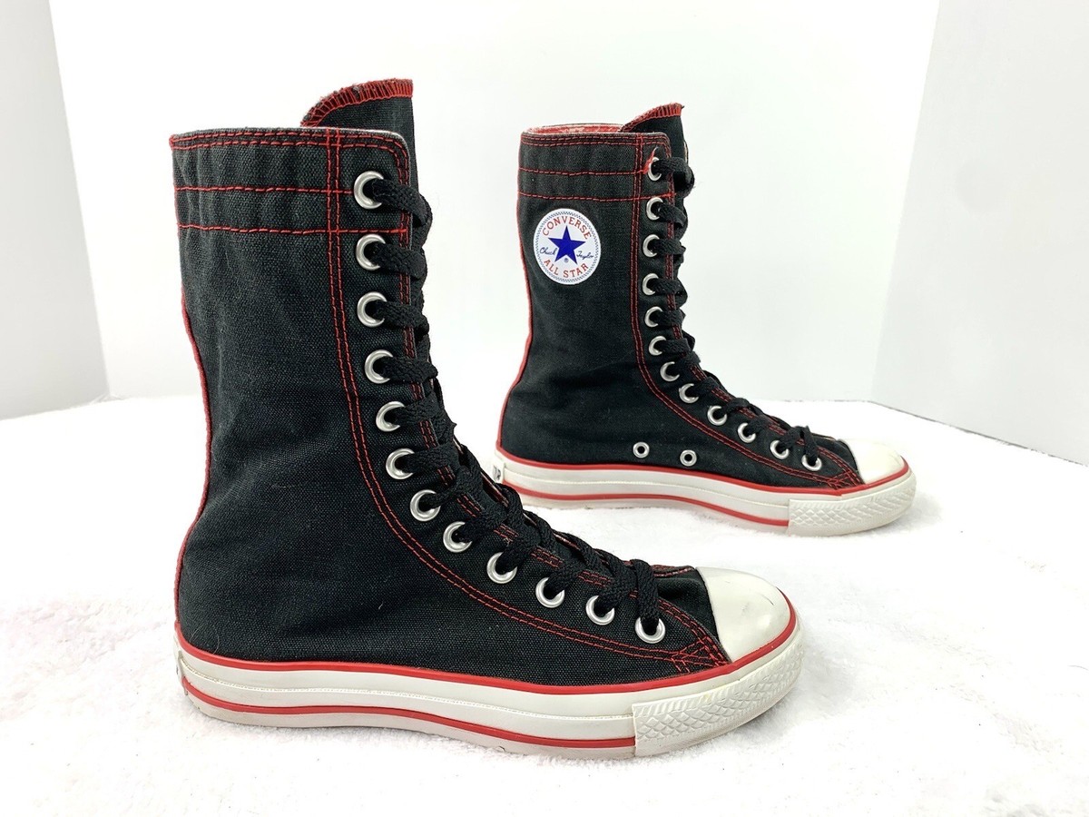 Converse All Star Canvas X-Hi Tall High Top Sneaker Shoes Black Red Women's 6